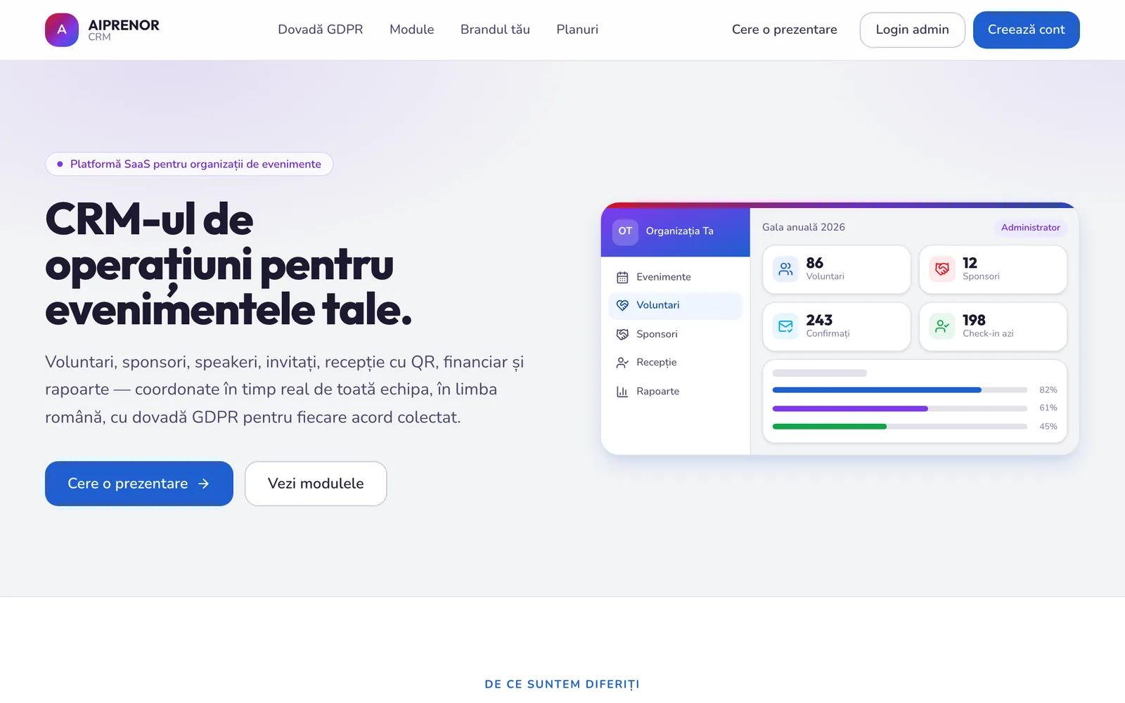 Captură de ecran din AIprenor CRM