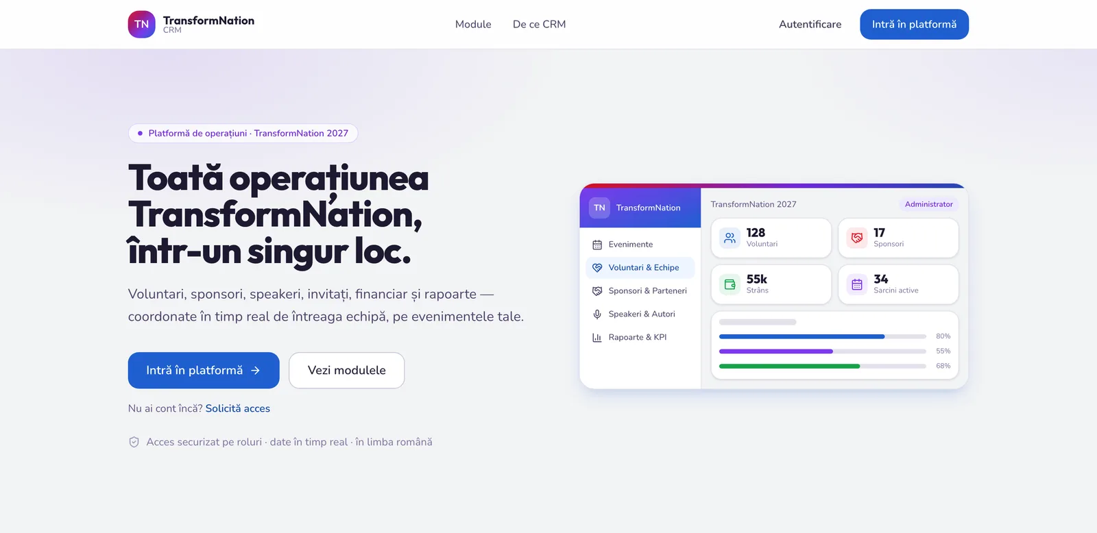 Captură de ecran din TransformNation CRM